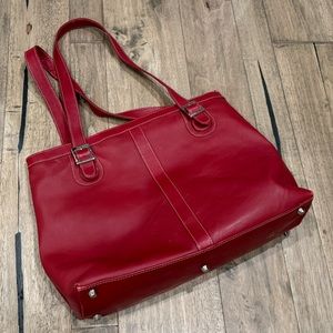 Piel red leather purse carryall tote laptop bag / shoulder bag